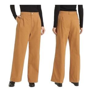 Frame pants pleated cotton twill wide leg brown size 27